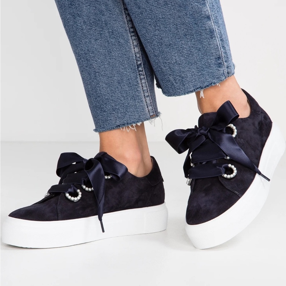NWOT Kennel & Schmenger Navy Blue Suede Tennis Shoes with Pearl Accents